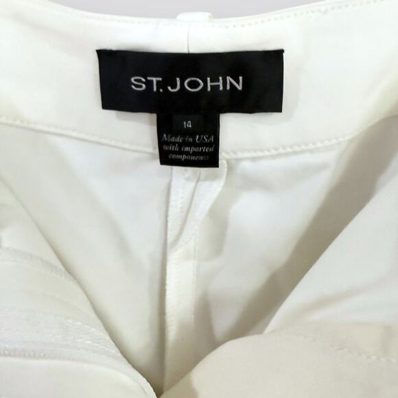 ST. JOHN Jennifer White Pants Trousers Straight Leg Front Seam Womens Size 14 - Picture 4 of 12